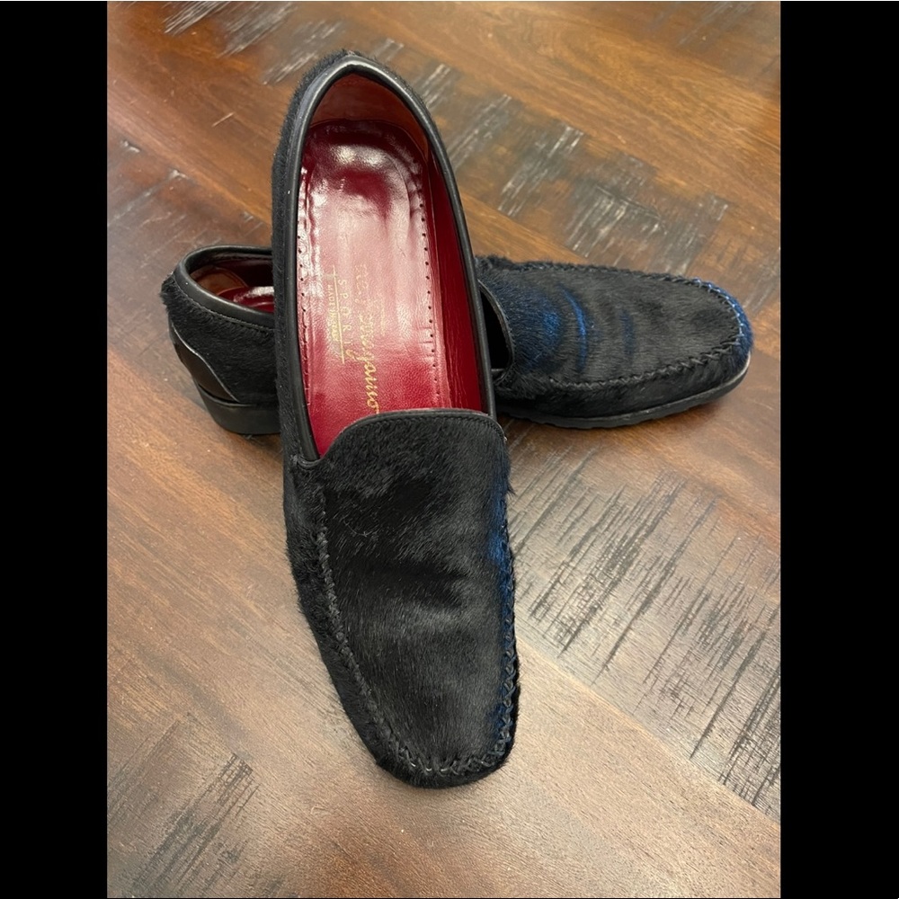Salvatore Ferragamo Black Pony Hair Loafers Size 8